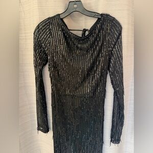 Lulu's Elegant Black Sequin Long Sleeve Maxi Dress